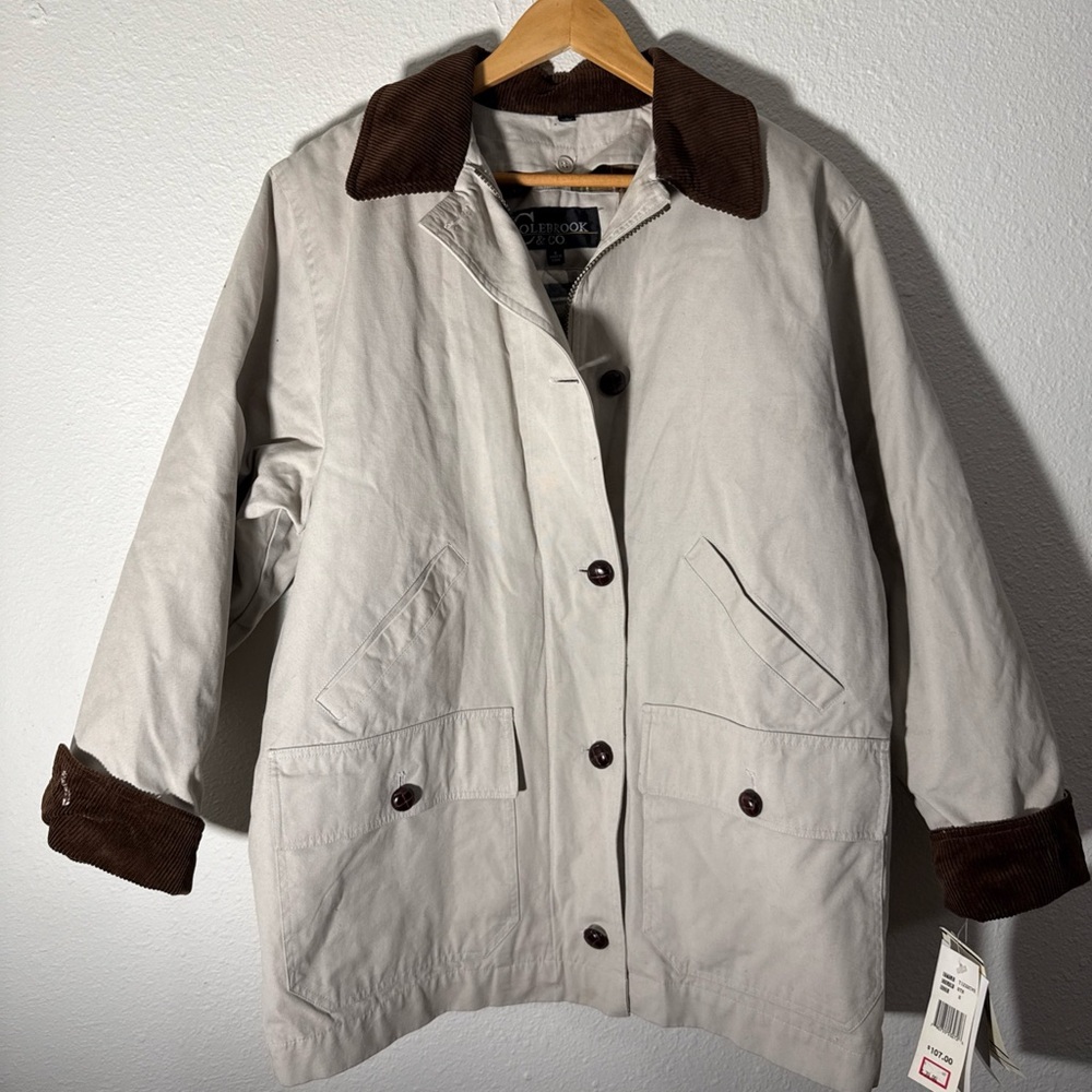 Colebrook & Co Canvas Beige Barn Coat Field Jacket Corduroy Removable Liner